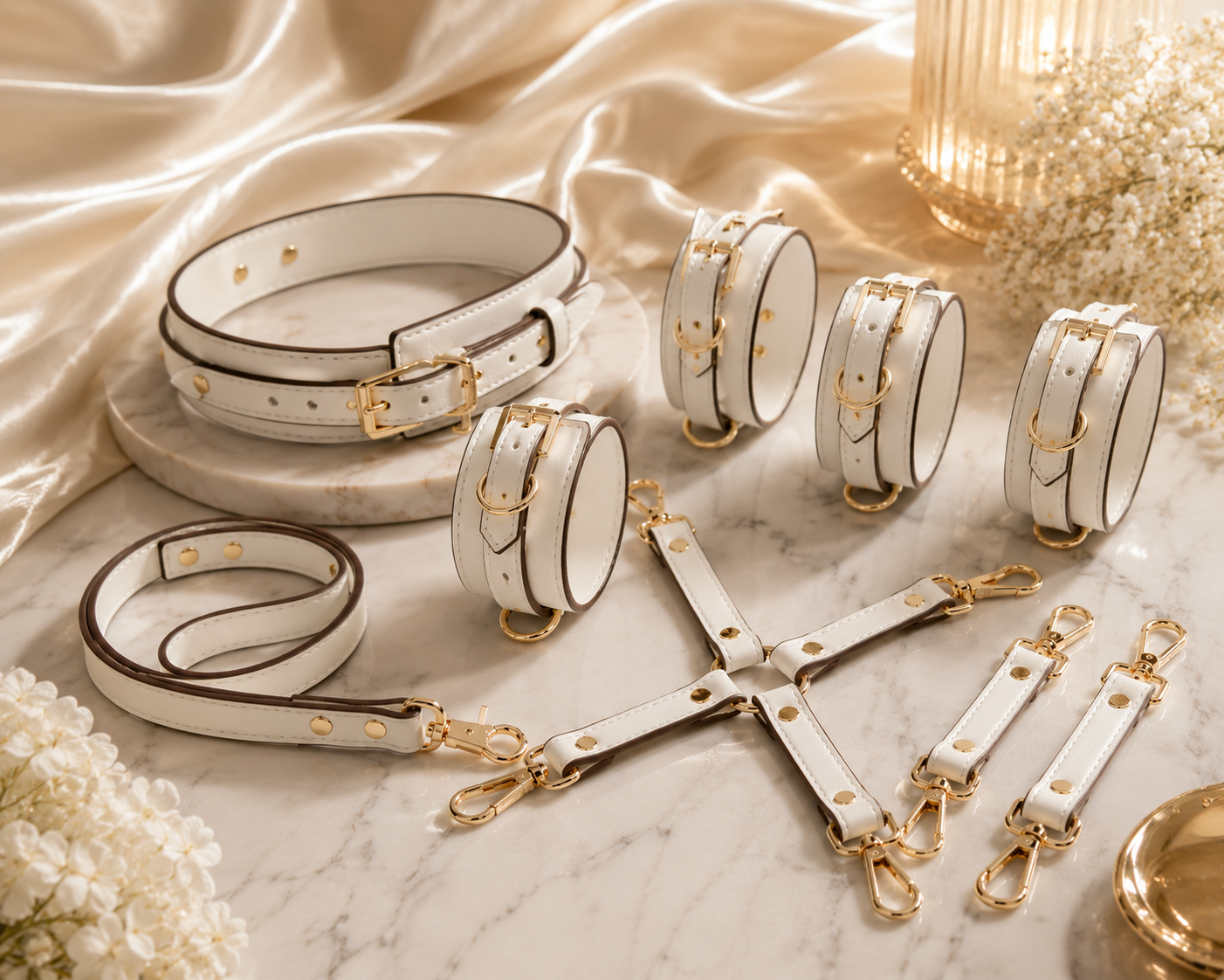 White Leather-Look Collar and Cuff Restraint Set