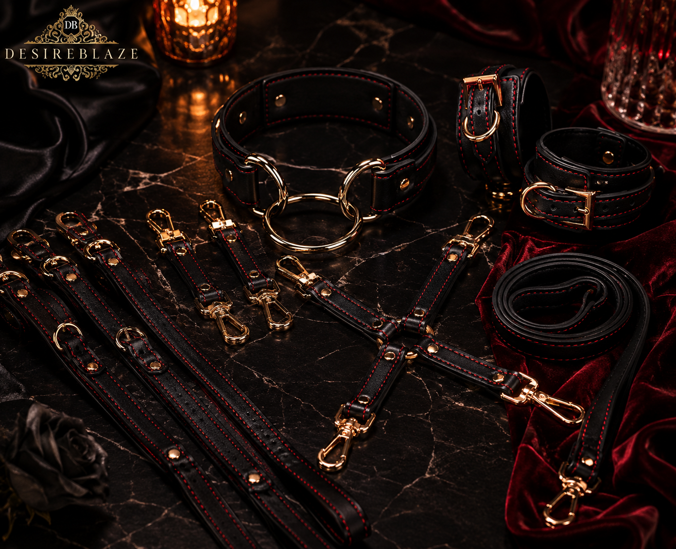 Nocturnal Reign Leather-Look Collar and Cuff Set
