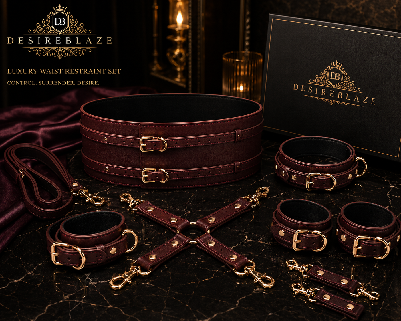 Burgundy Leather Waist Restraint Set