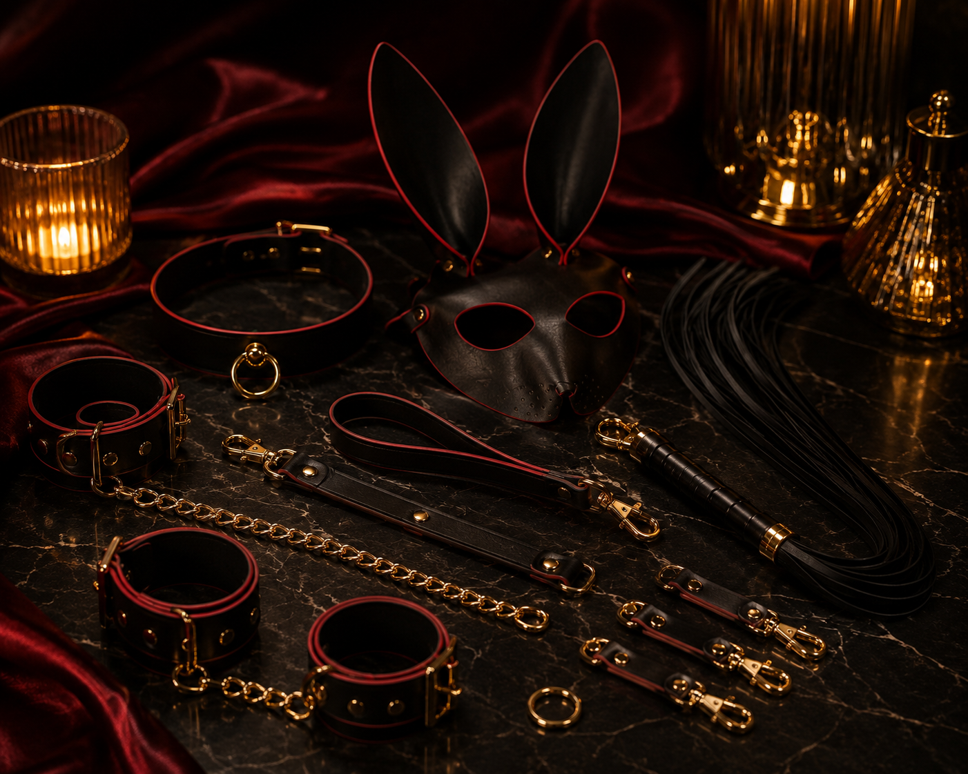 Black Leather-Look Bunny Mask Collar and Cuff Set