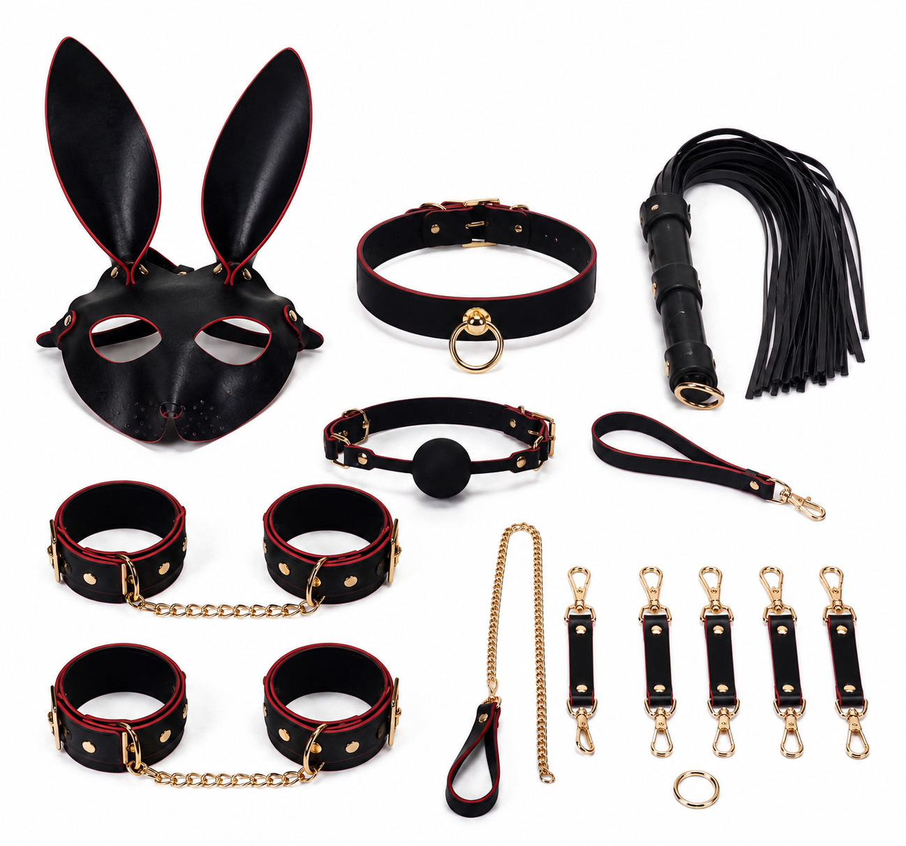 Black Leather-Look Bunny Mask Collar and Cuff Set