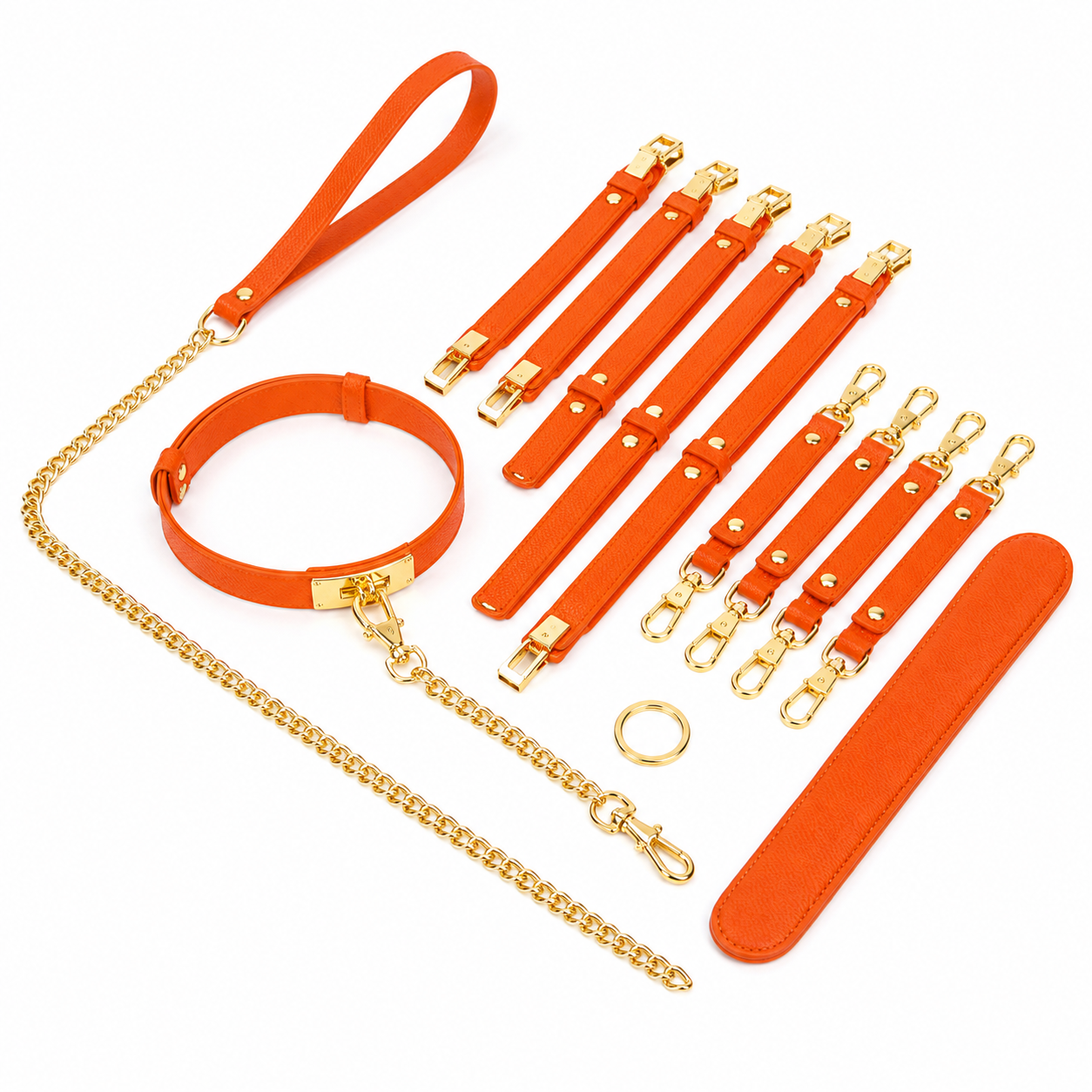 Aurelia Orange Leather Collar & Strap Set