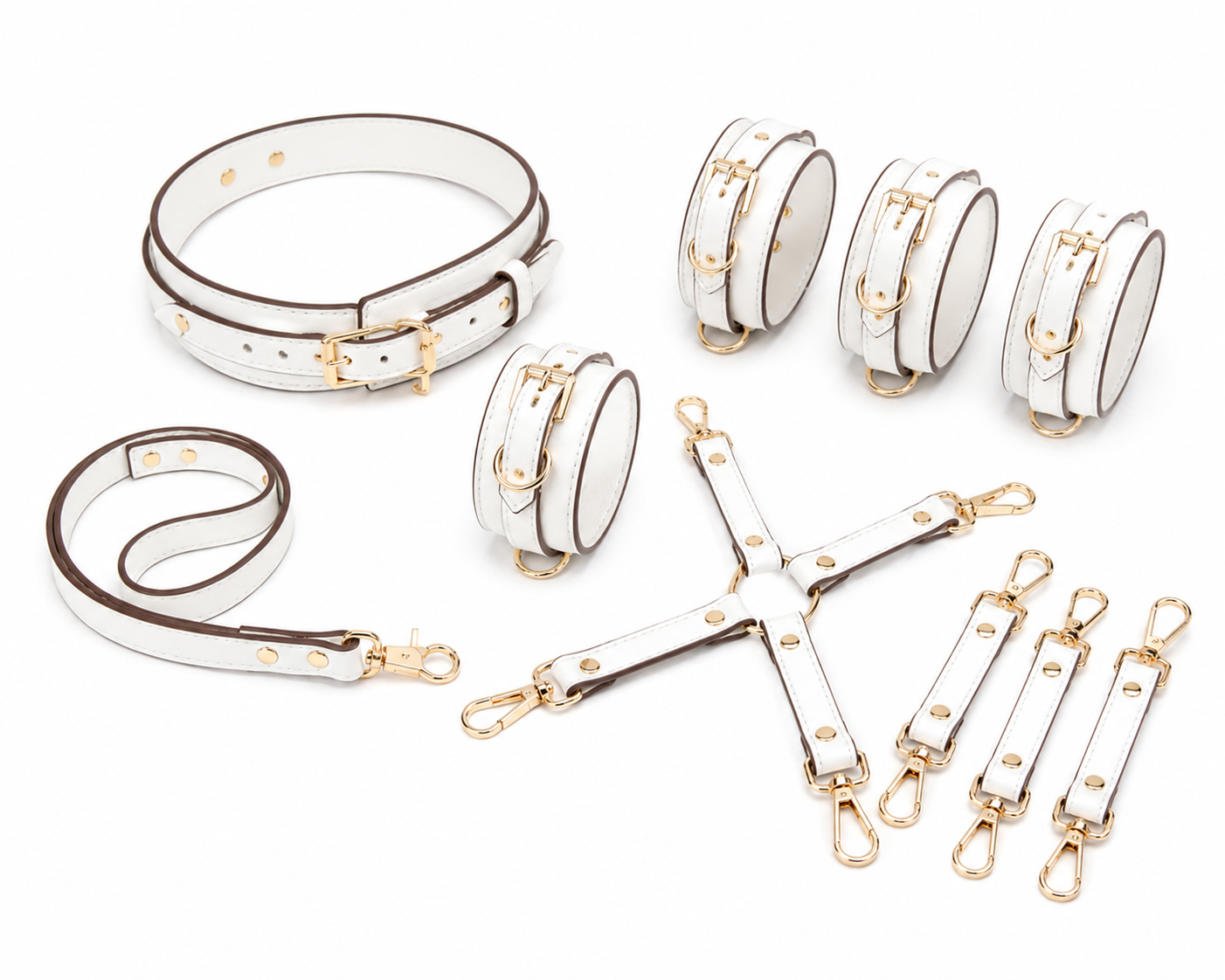White Leather-Look Collar and Cuff Restraint Set