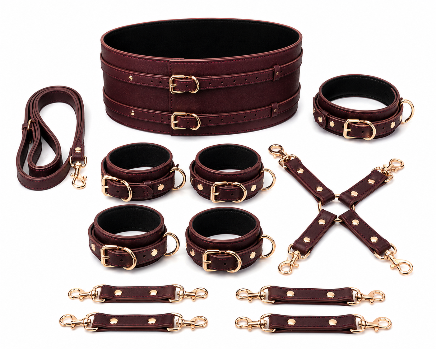 Burgundy Leather Waist Restraint Set