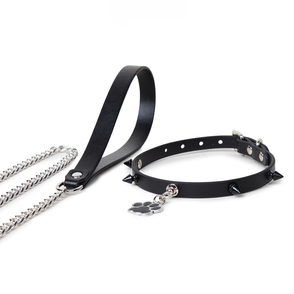Genuine Leather Punk-Style Spiked Bondage Adult Collar