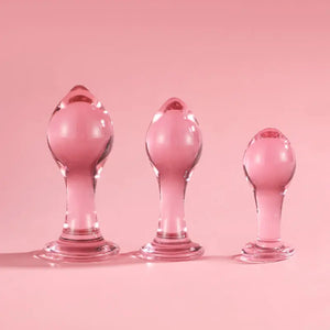 Pink Translucent Glass Anal Plug – Base Design - DesireBlaze