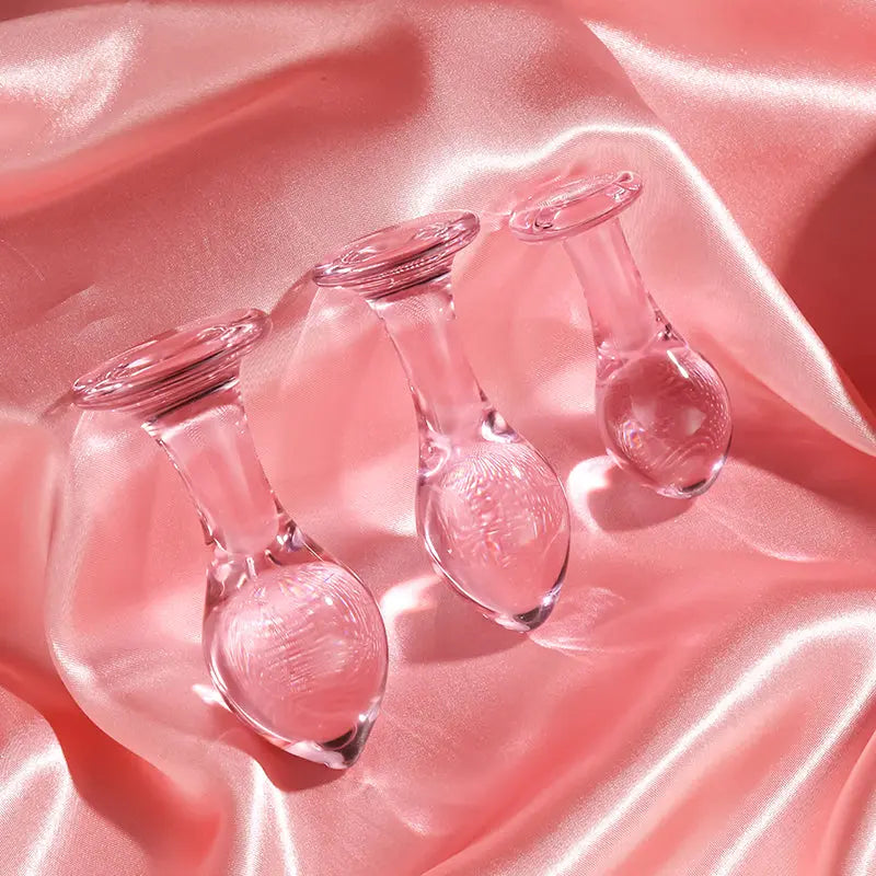 Pink Translucent Glass Anal Plug – Base Design - DesireBlaze