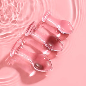 Pink Translucent Glass Anal Plug – Base Design - DesireBlaze