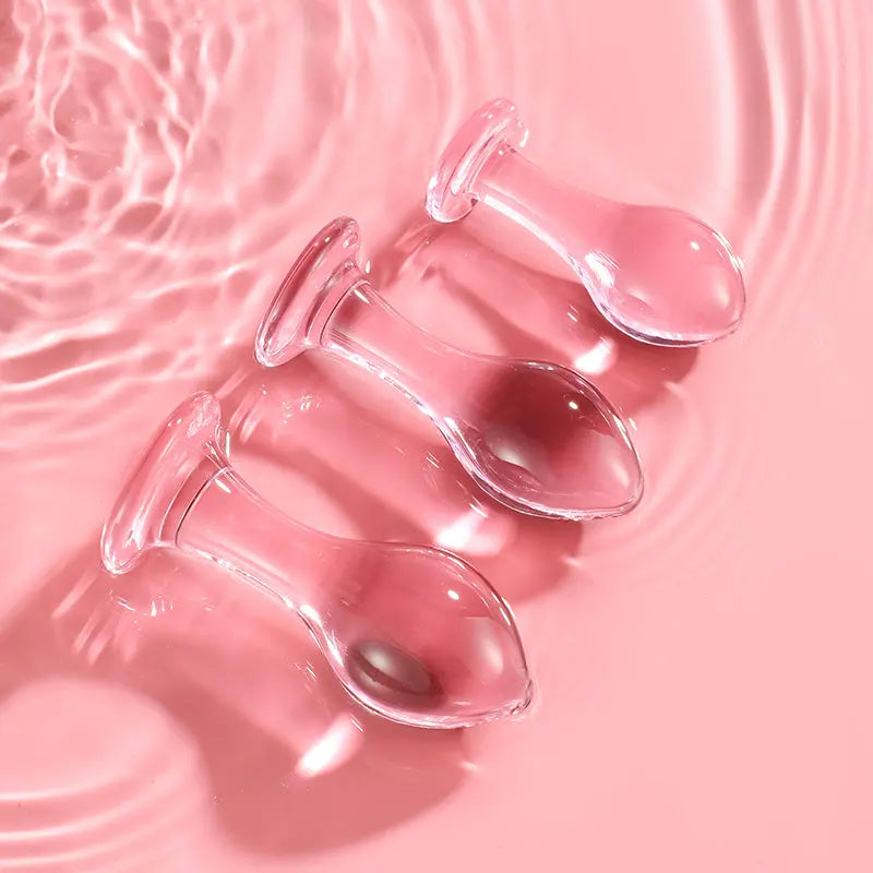 Pink Translucent Glass Anal Plug – Base Design - DesireBlaze