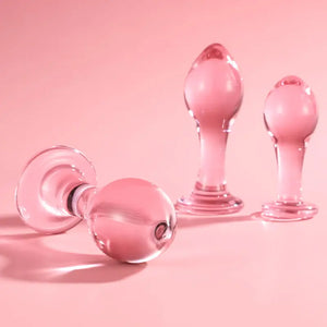 Pink Translucent Glass Anal Plug – Base Design - DesireBlaze