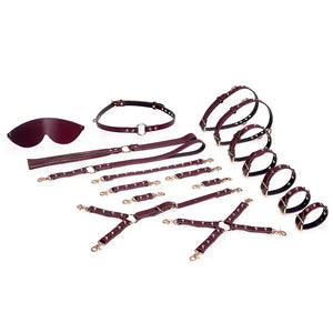 Deep Red Genuine Leather Adult Bondage Kit (Style II) - DesireBlaze