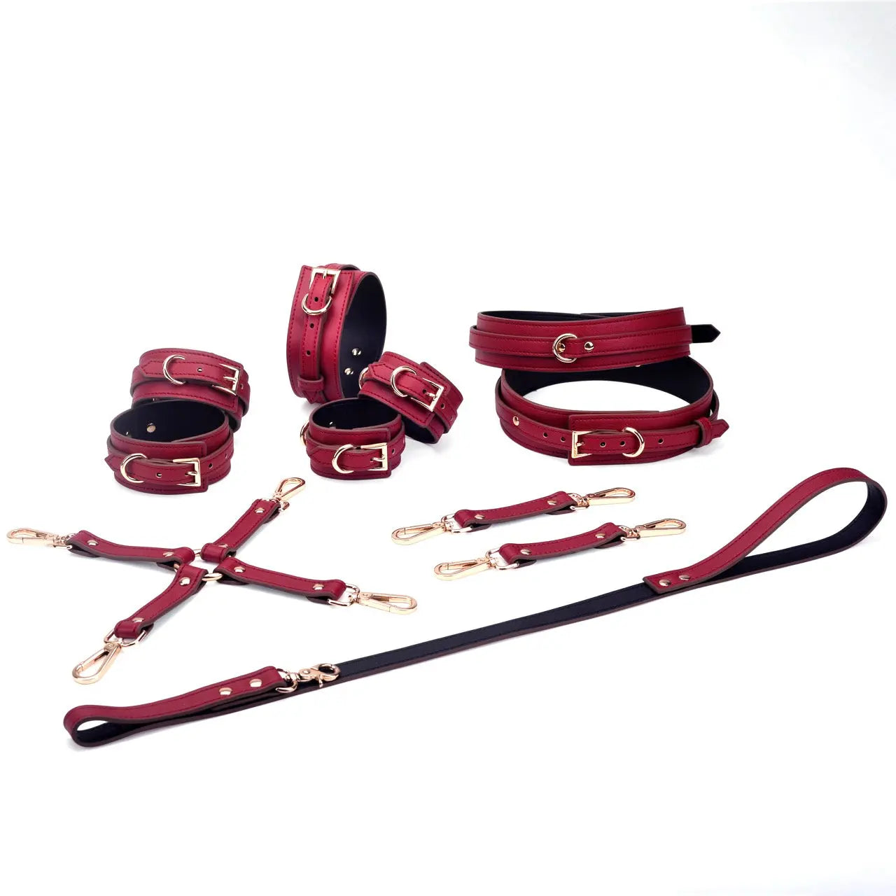 Genuine Leather Burgundy 16-Piece Adult Bondage Kit - DesireBlaze