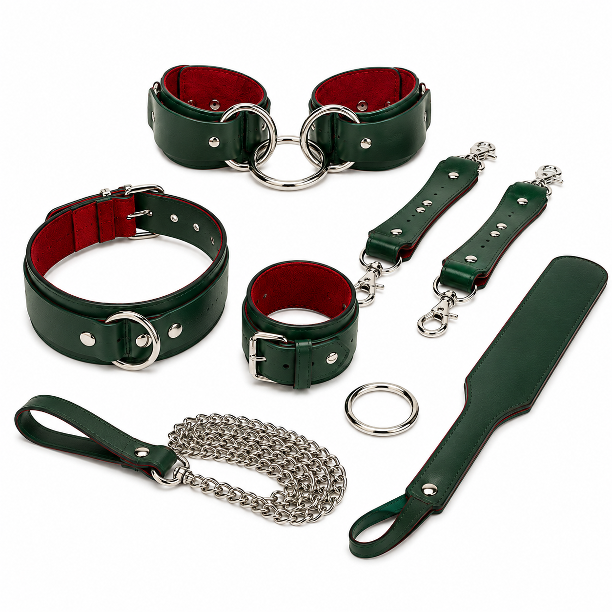 Dark Green Genuine Leather BDSM Restraint Set