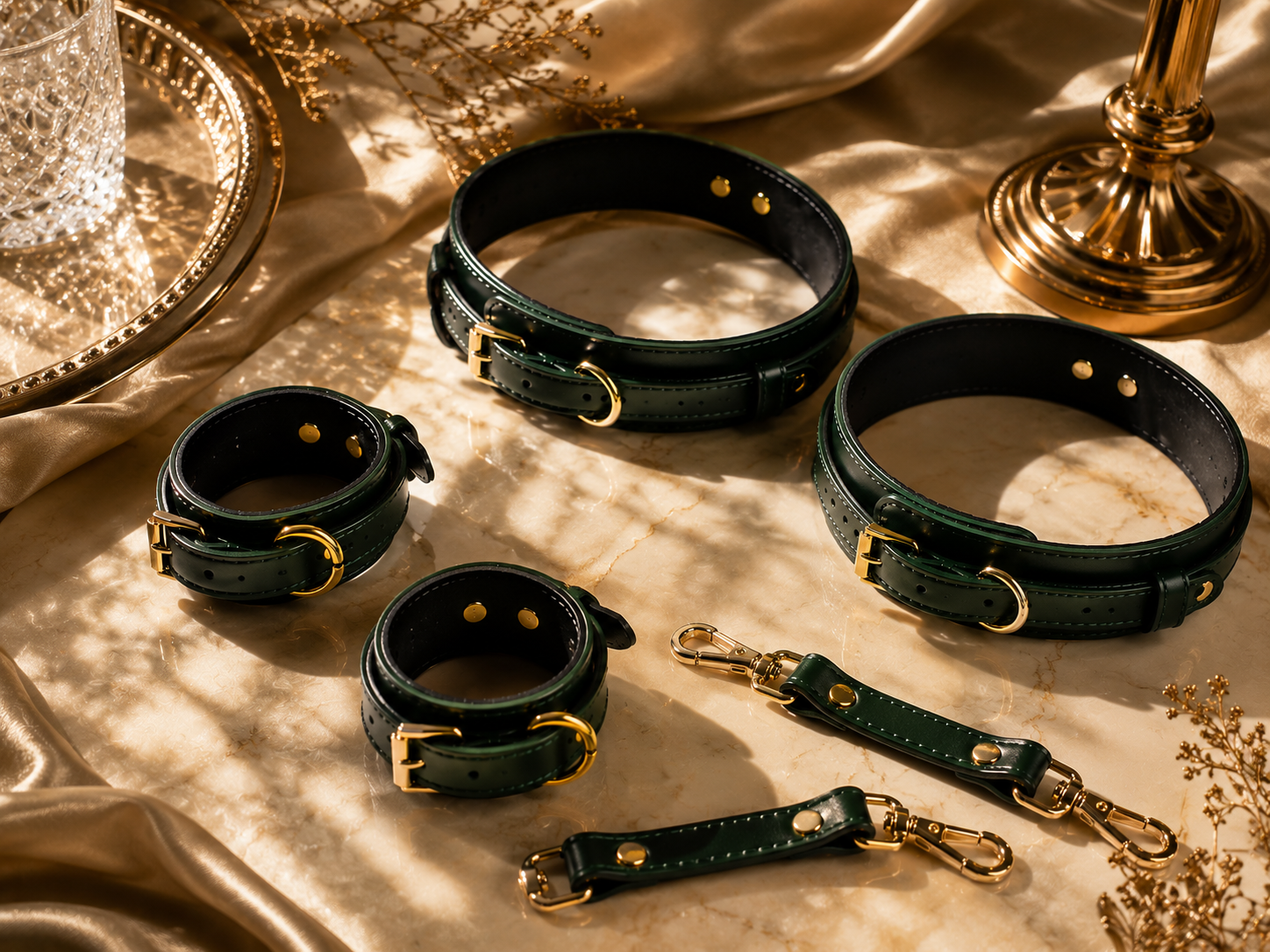 Evelyne Emerald Leather Strap Set