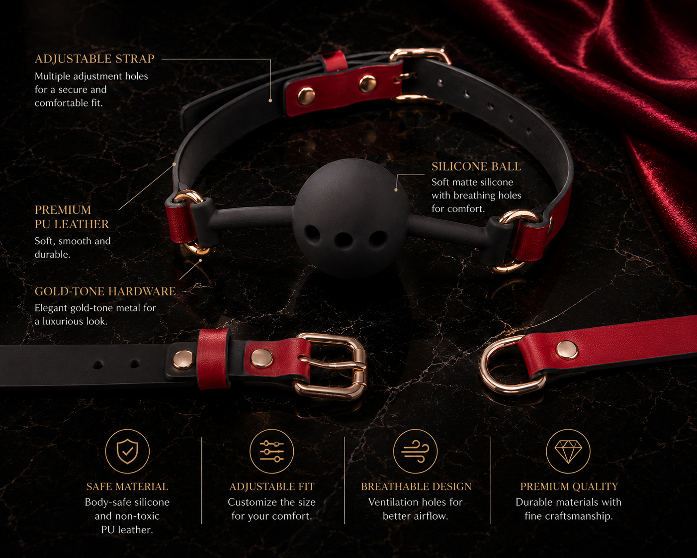 Genuine Leather Perforated Silicone Ball Gag