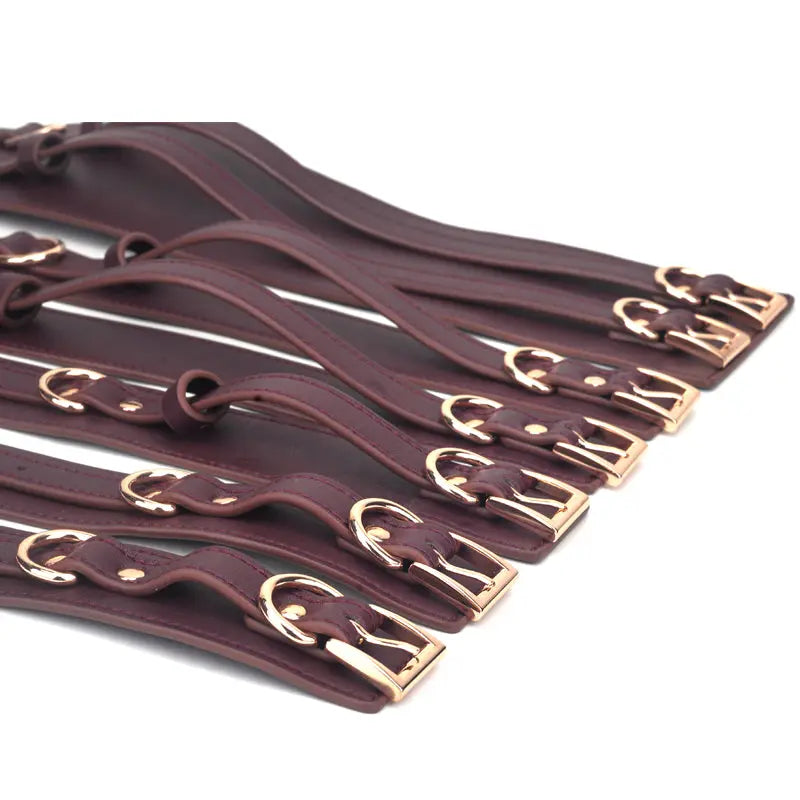 Genuine Leather Dark Red 13-Piece Adult Bondage Kit - DesireBlaze