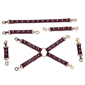 Deep Red Genuine Leather Adult Bondage Kit (Style II) - DesireBlaze