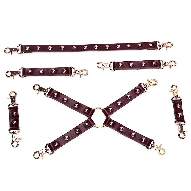 Deep Red Genuine Leather Adult Bondage Kit (Style II) - DesireBlaze