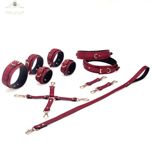 Genuine Leather Burgundy 16-Piece Adult Bondage Kit DesireBlaze