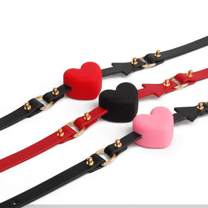 Genuine Leather Heart-Shaped Silicone Ball Gag DesireBlaze