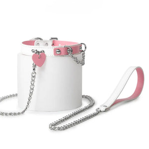 Genuine Leather Pink-White Adult Collar DesireBlaze