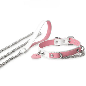 Genuine Leather Pink-White Adult Collar DesireBlaze