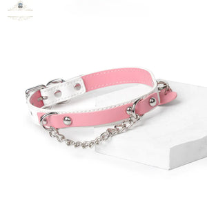 Genuine Leather Pink-White Adult Collar DesireBlaze