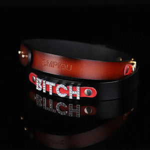 Genuine Leather Playful Lettering Collar DesireBlaze