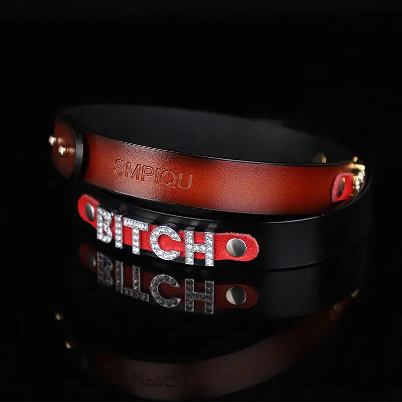 Genuine Leather Playful Lettering Collar DesireBlaze