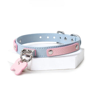Genuine Leather Powder Blue Bell-Adorned Adult Collar DesireBlaze