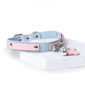Genuine Leather Powder Blue Bell-Adorned Adult Collar DesireBlaze