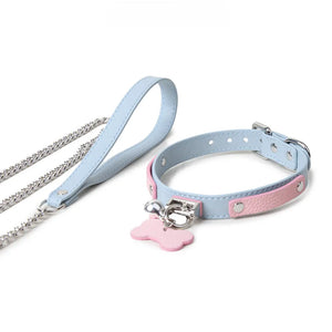 Genuine Leather Powder Blue Bell-Adorned Adult Collar DesireBlaze