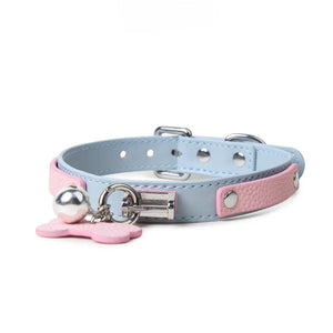 Genuine Leather Powder Blue Bell-Adorned Adult Collar DesireBlaze