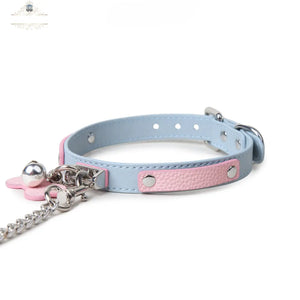 Genuine Leather Powder Blue Bell-Adorned Adult Collar DesireBlaze
