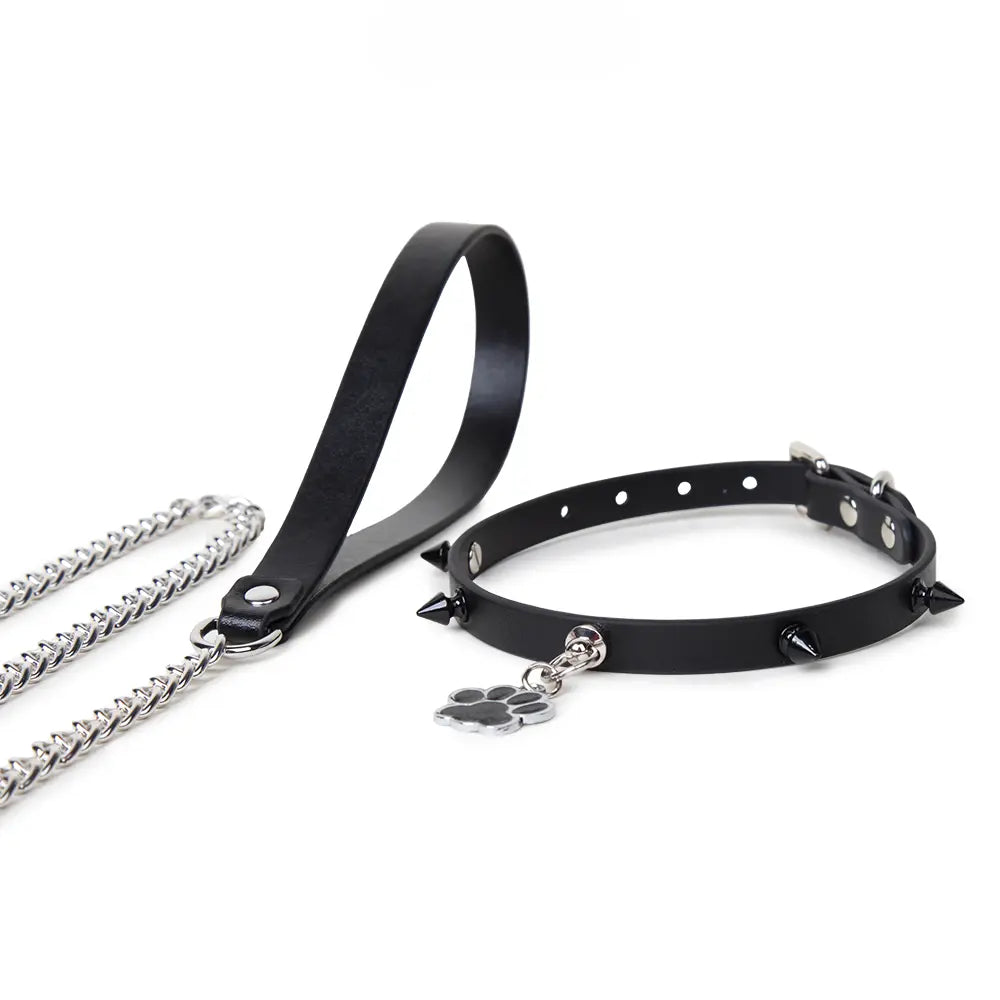 Genuine Leather Punk-Style Spiked Bondage Adult Collar DesireBlaze