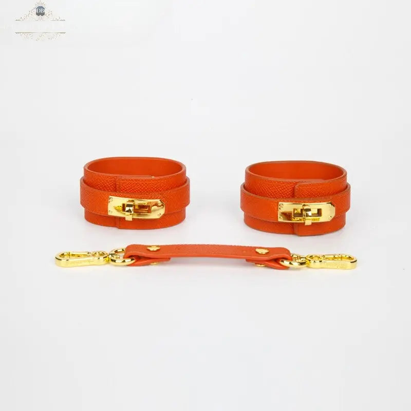 Hermès Orange Genuine Leather Adult Bondage Handcuffs DesireBlaze