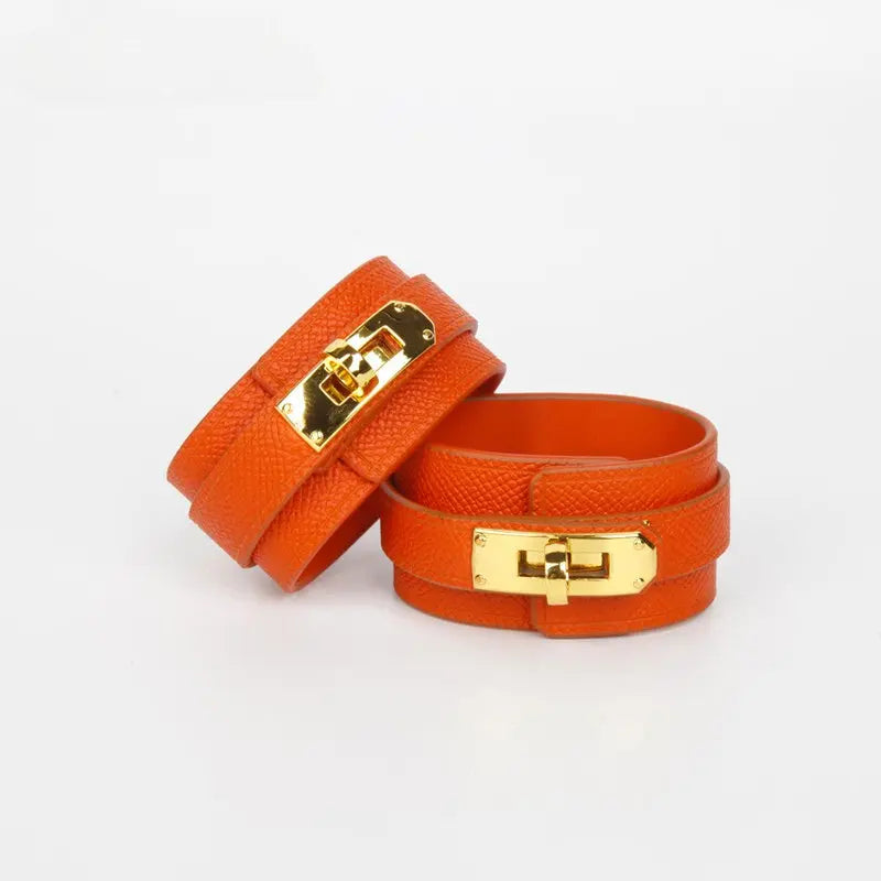 Hermès Orange Genuine Leather Adult Bondage Handcuffs DesireBlaze