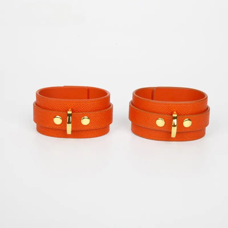 Hermès Orange Genuine Leather Adult Bondage Handcuffs DesireBlaze
