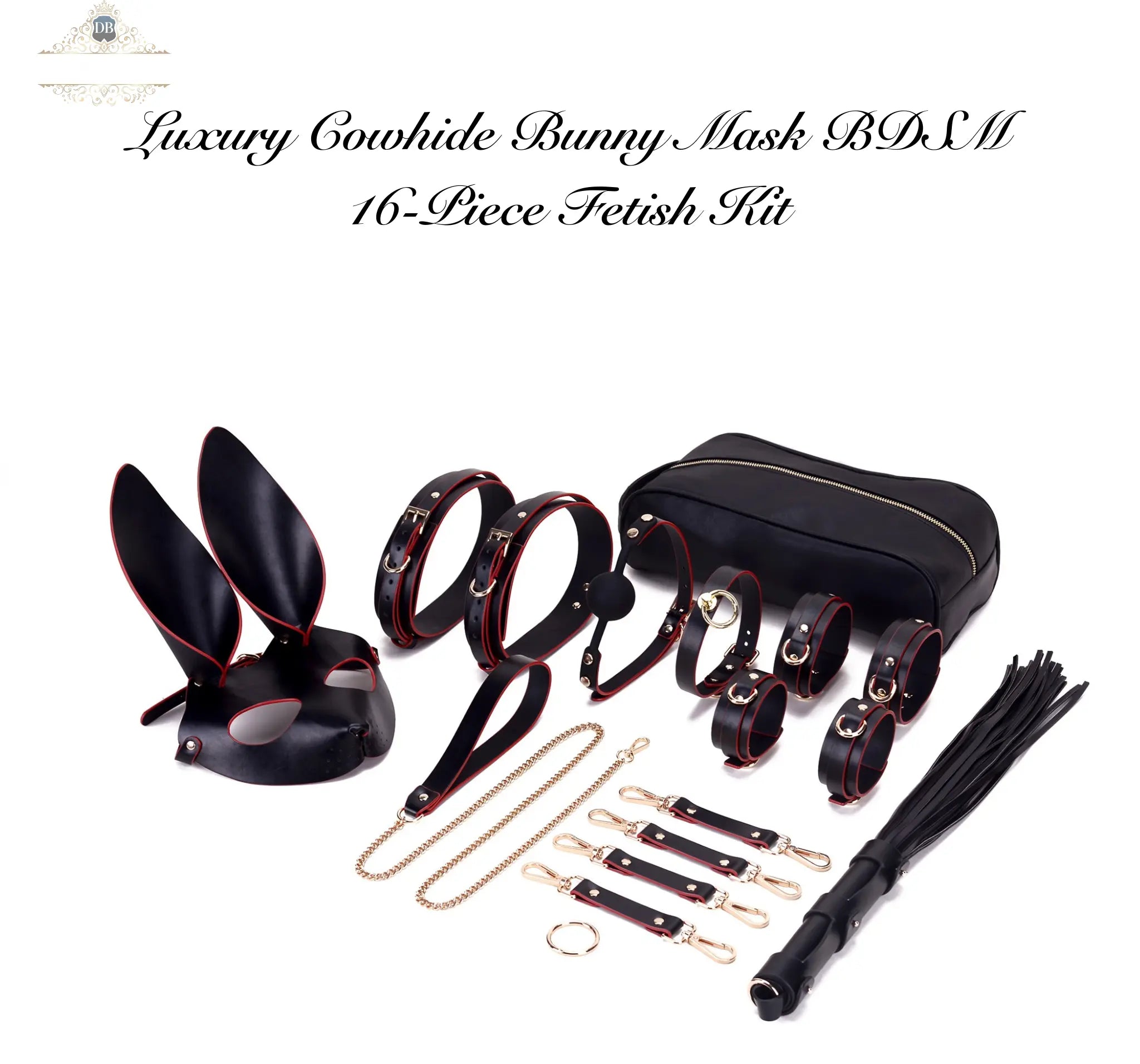 Luxury Cowhide Bunny Mask BDSM 16-Piece Fetish Kit DesireBlaze