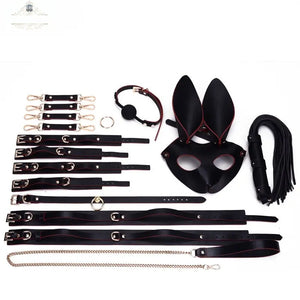 Luxury Cowhide Bunny Mask BDSM 16-Piece Fetish Kit DesireBlaze