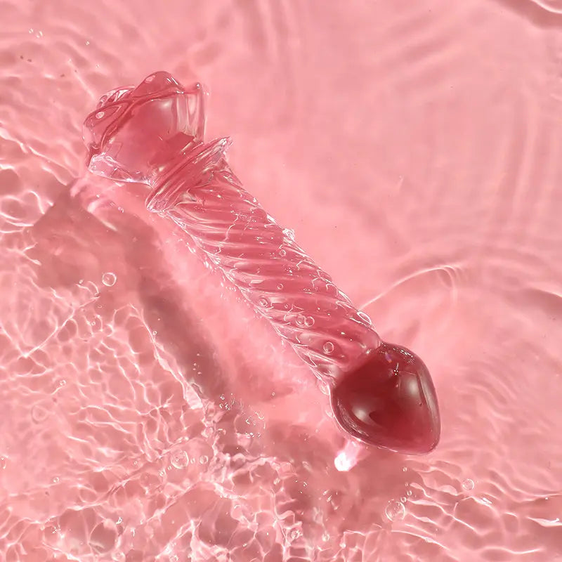 Pink Rosie Glass Dildo-Textured Ribbed DesireBlaze