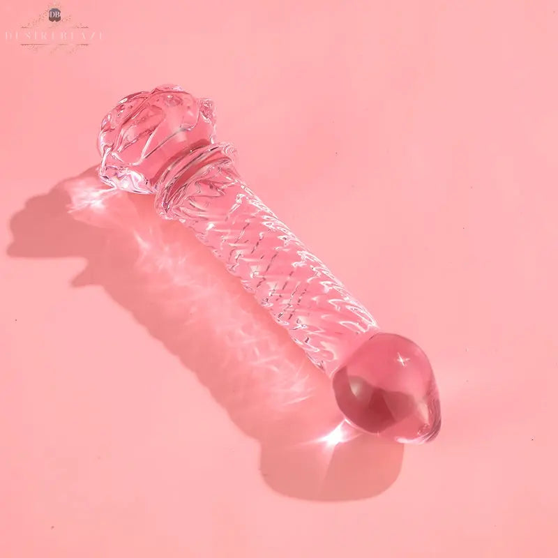 Pink Rosie Glass Dildo-Textured Ribbed DesireBlaze
