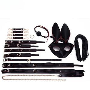 Luxury Cowhide Bunny Mask BDSM 16-Piece Fetish Kit - DesireBlaze