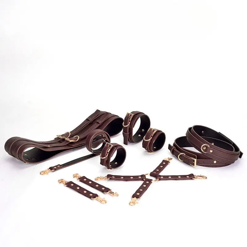 Genuine Leather Dark Red 13-Piece Adult Bondage Kit - DesireBlaze