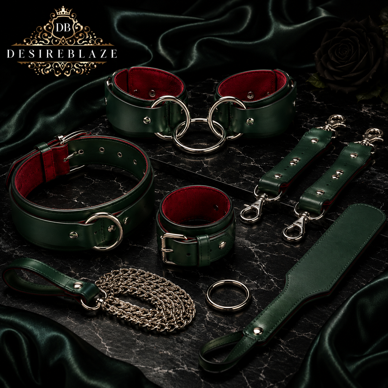 Dark Green Genuine Leather BDSM Restraint Set